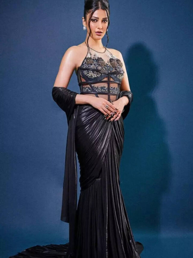 Shruti Haasan Gives Black Saree Look A Quirky Touch